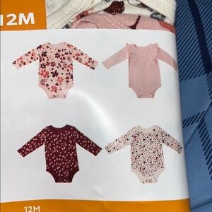 NWT 12 mo. 4 pack Organic Cotton long sleeved bodysuits.